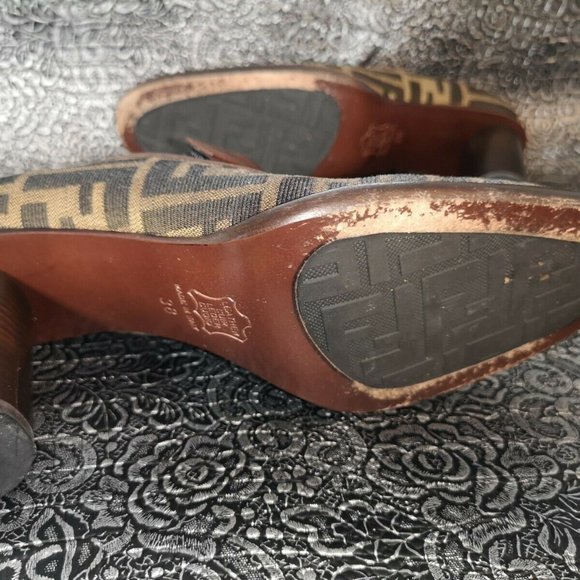 Authentic Vintage FENDI Mary Jane  Heels Zucca Black/Sand Size 38 80s/90s  Italy - Picture 11 of 12